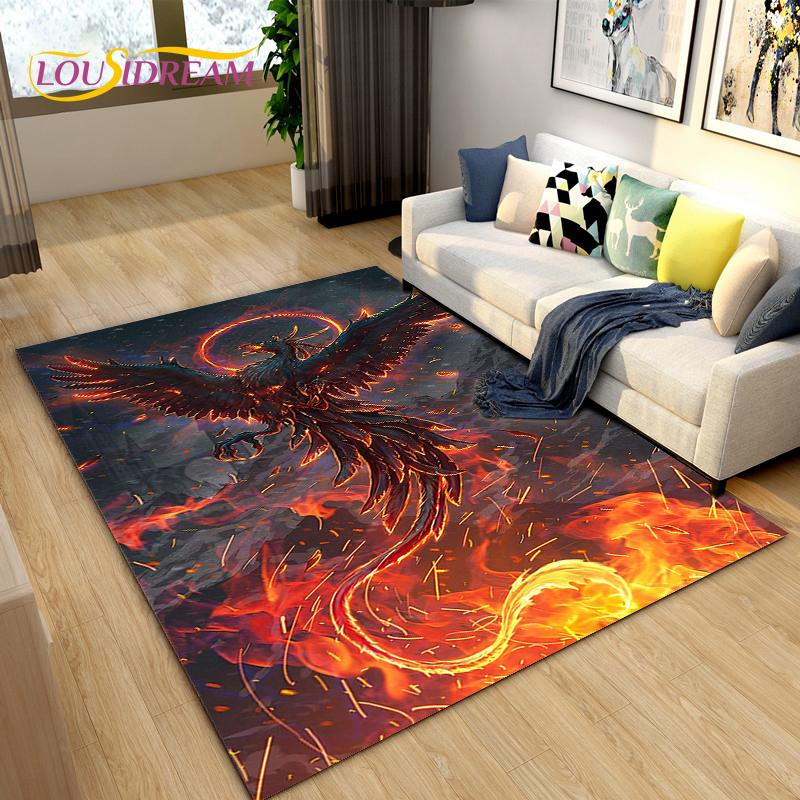 3D Phoenix Bird Area Rug Large,Carpet Rug for Living Room Bedroom Sofa Decoration,Kitchen Bathroom Non-slip Floor Mat  alfombra