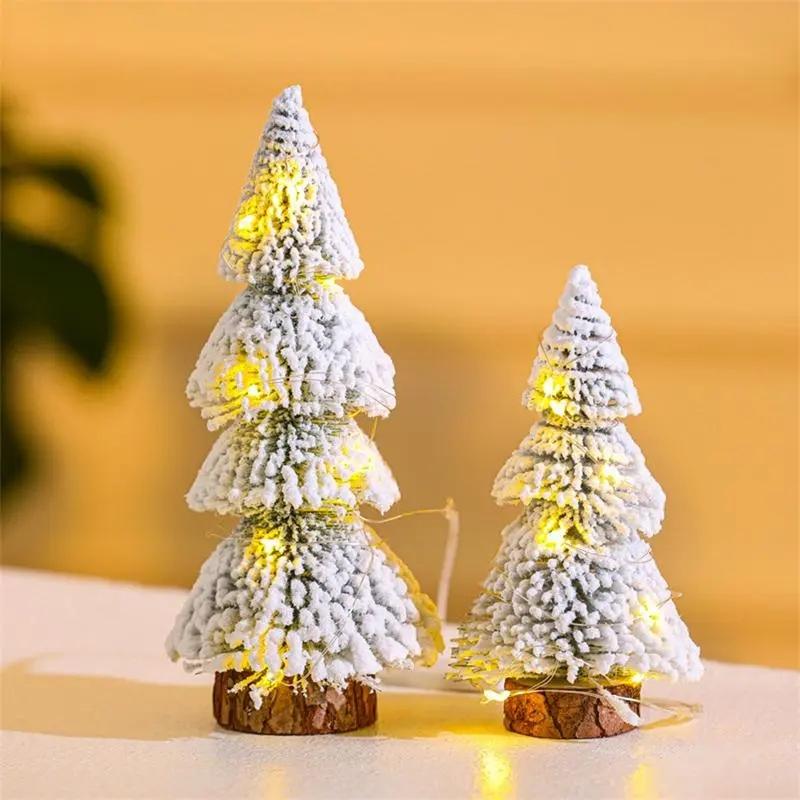 Mini Christmas Tree Ornaments White Snow Cedar Xmas Tree Table Decorations For Home New Year Party Kids Gifts(No Lights)