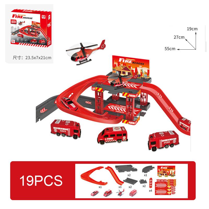 Kids Track Parking Lot Toy Automobile Building Racing Rail Car Park Fire Police Engineering Dinosaur Car for Children Gift