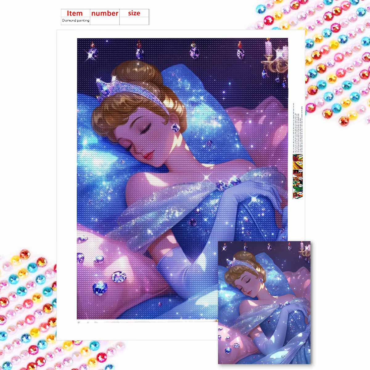 

Полная круглая алмазная живопись Спящая принцесса Искусство Стразы Картина Мозаика DIY 5D Вышивка крестом Домашнее украшение Round 20x30cm