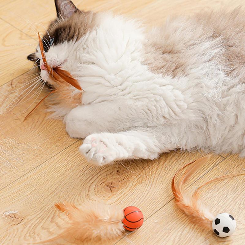 3Pcs Cat Interactive Ball Toys Bouncy Balls with Feathers Indoor Cat Game Toy Feather Cat Training Catcher Pet Toy