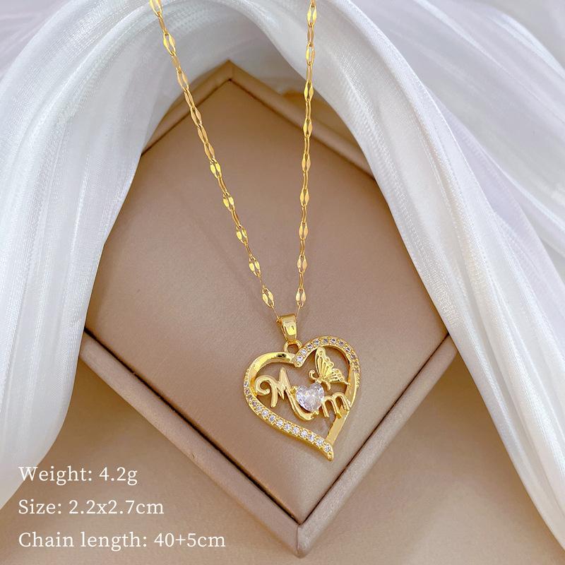 Butterfly Love Mm Light Luxury Temperament Gorgeous Full Diamond Necklace Female Versatile Collarbone Chain Titanium Steel Chain