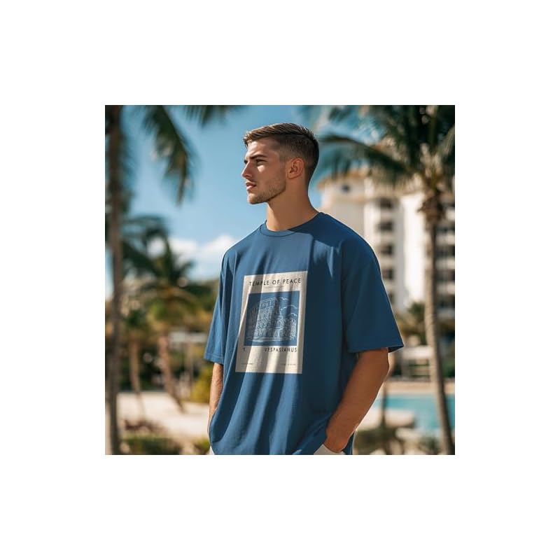 Nobero Men s Solid Oversized Fit T-Shirt (1M-TWRT-C0748_Marine L) Blue L синий