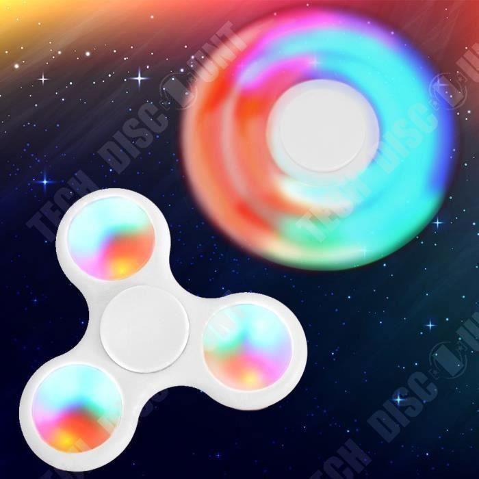 TD® Fidget Hand Spinner LED Lumineux-Jouet Triangle Adultes Enfants- Jeu de Doigts - Décompression, Anti-Stress - Blanc