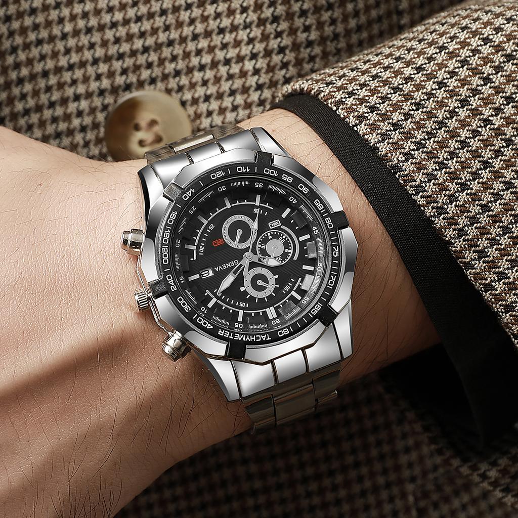 New large dial men's steel strap watch calendar quartz watch men's watch creative wristwatch