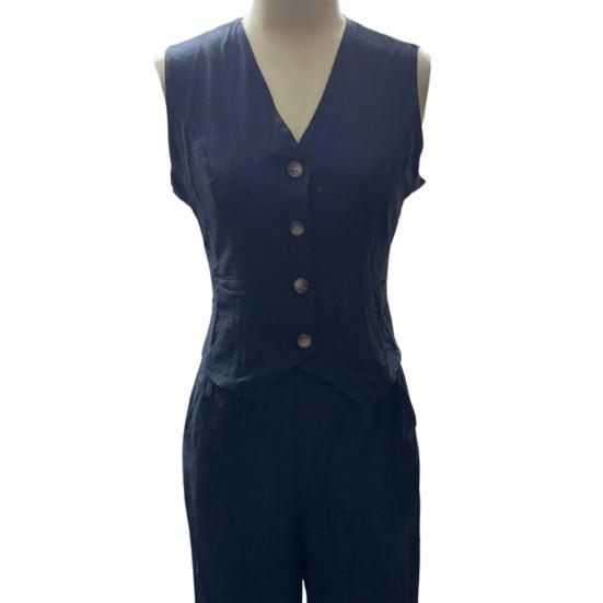 Linen Two-Piece Set Chic Vest Wide Leg Pants Office Lady Outfit Slim Fit Summer Suit for Work Party Vacation