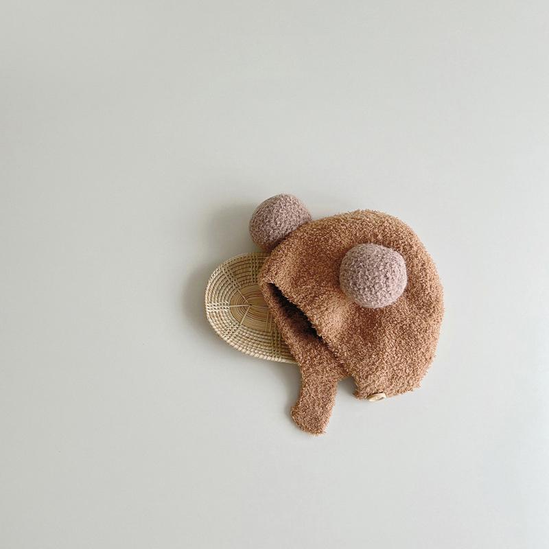 Baby Warm Plush Hat Cute Pompom Infant Toddler Ear Protection Cap Solid Color Baby Boy Girls Winter Warmer Beanie Earmuffs