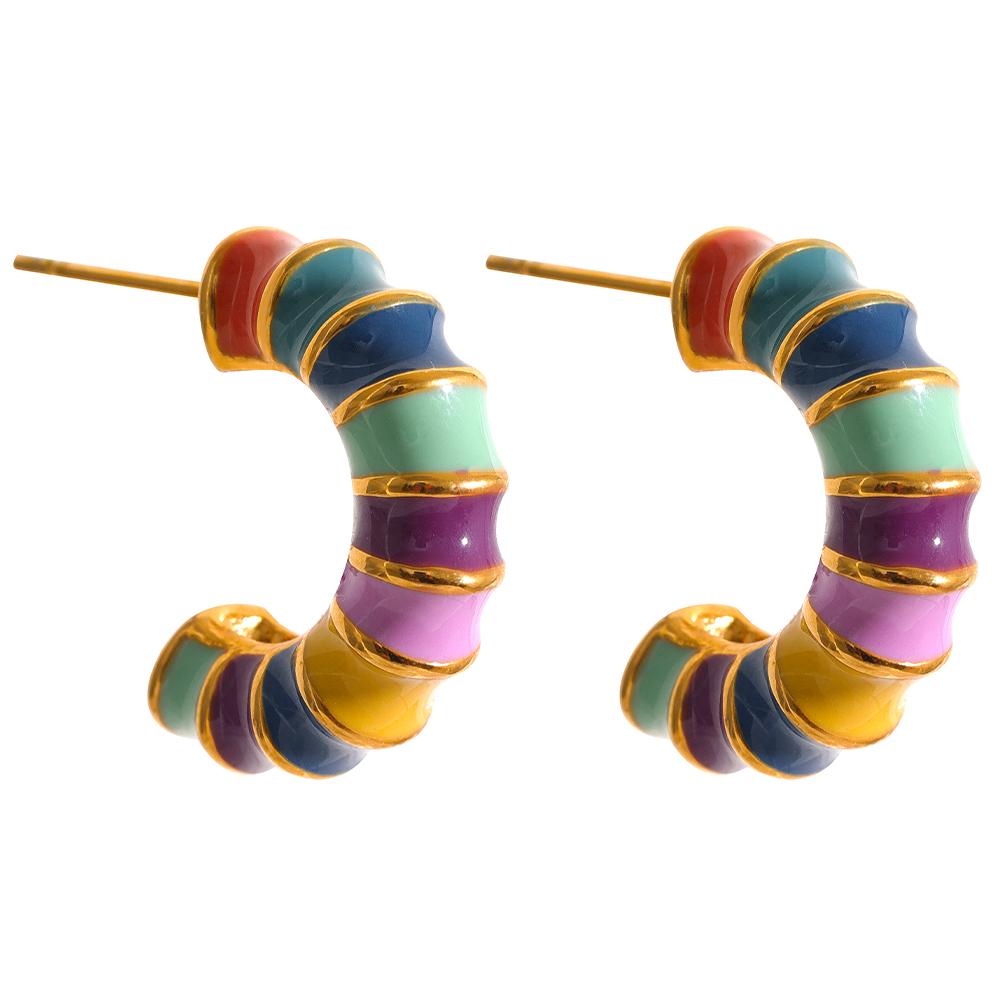 

Yhpup Waterproof Colourful Enamel Stainless Steel Metal Hoop Earrings Summer Temperament Unique Texture Statement Jewelry Aretes