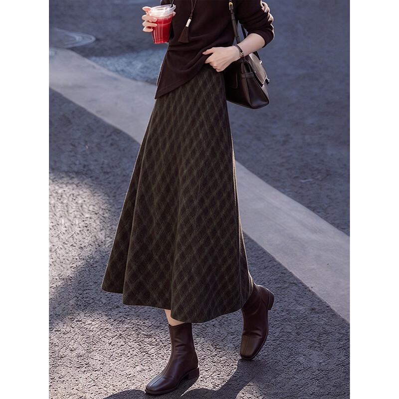 Vintage Plaid Fleece-Lined Maxi Skirt