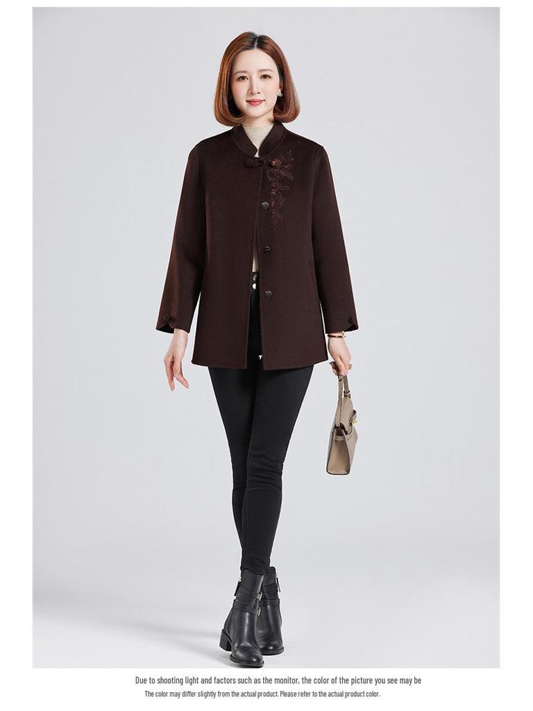 Mamas bestickter Kaschmirmantel für Damen - Modischer Herbst-/Winter-Wollübermantel für Damen mittleren und höheren Alters