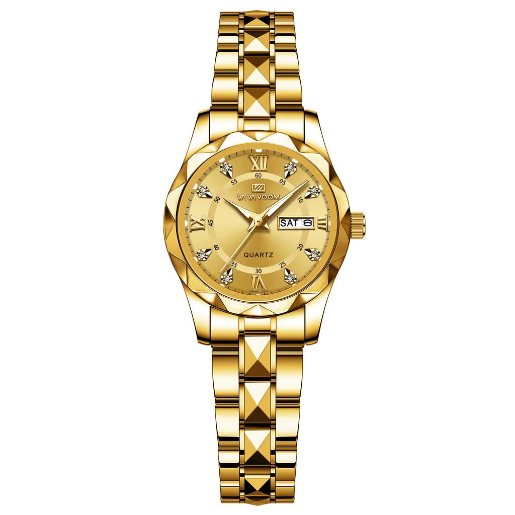 VA VA VOOM Quartz Watch Men Top Brand High Quality Stainless Steel 30M Waterproof Luminous Date Week Sports Business Wristwatches Women Quartz Watch