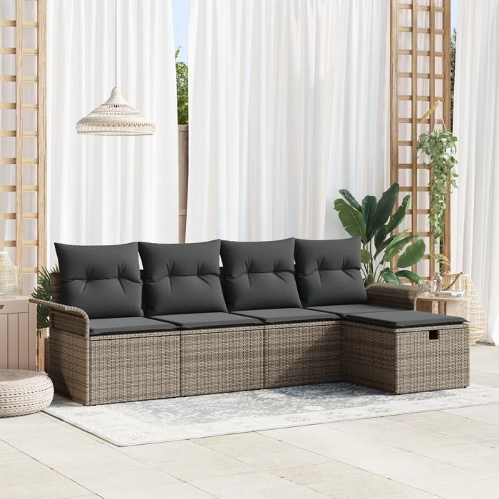 VidaXL Ensemble de 5 canapés de jardin avec coussins gris en poly rotin 3358858