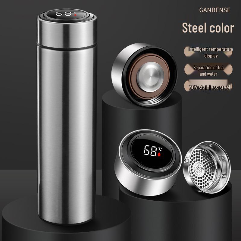 Smart Stainless Steel Insulated Cup with Temperature Display - 304 Vacuum Business Straight Cup for Tea and Water Separation