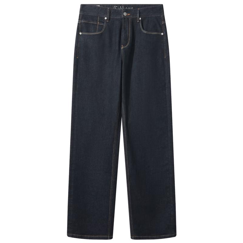 Cabbeen Men's Wide-Leg Straight Stretch Indigo Denim Jeans