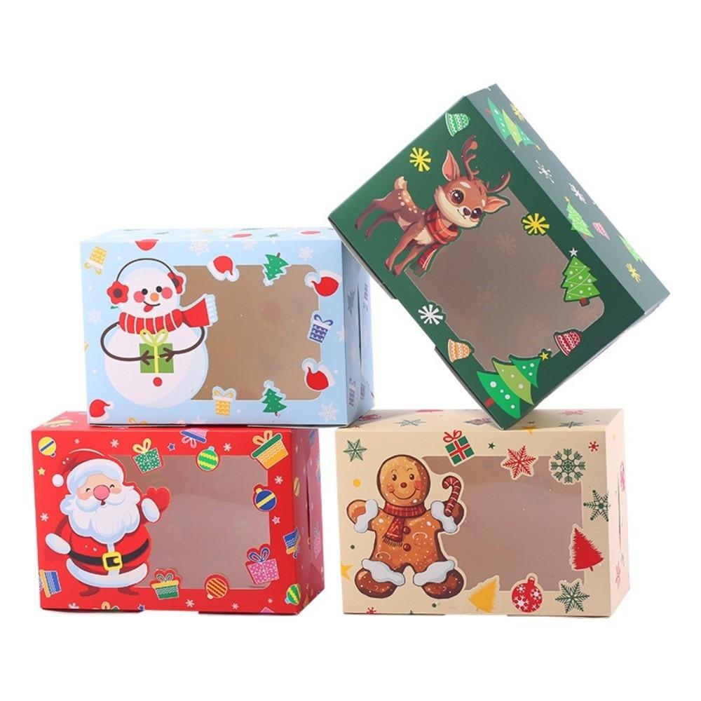 4pcs With Window Christmas Gift Boxes Gingerbread Theme Treat Boxes Bakery Boxes  Xmas Party