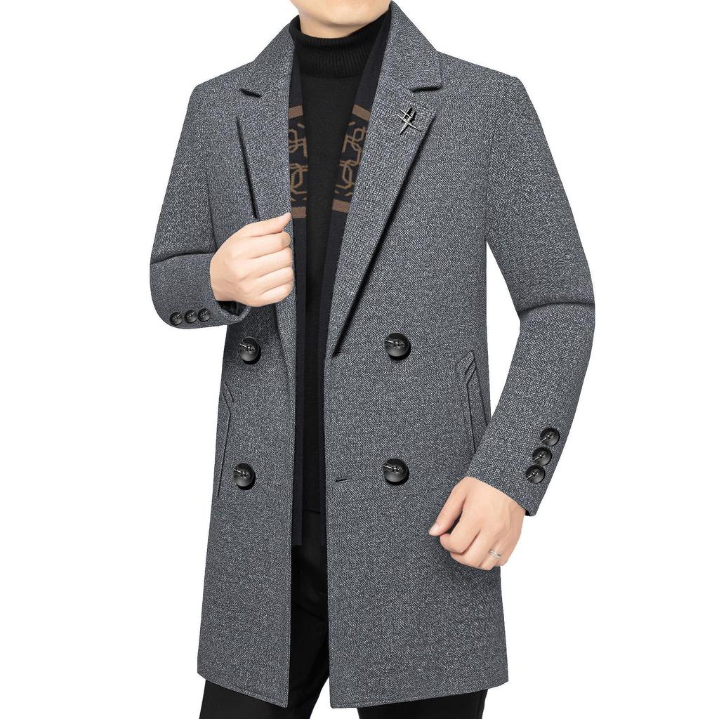 2025 Men's Mid-Length Woolen Down Jacket with Scarf Collar for Autumn/Winter