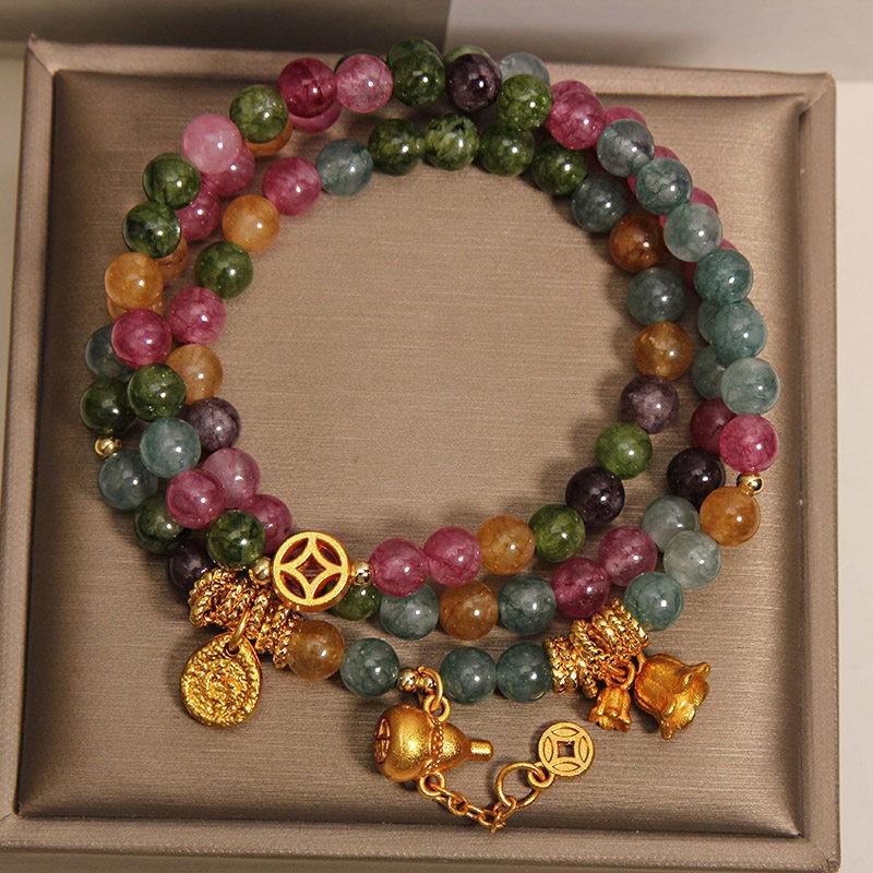 Exquisite Women's Jade Tourmaline Bracelet with Gourd Pendant