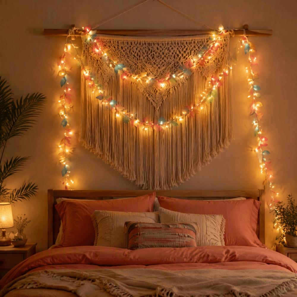2pcs 2m Length LED Light String Fabric Leaves Design LED Decoration Lights  Bedroom Decor