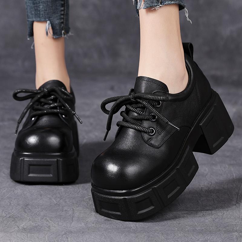 Fashion GKTINOO Handmade Women's Platform Shoes For Women Genuine Leather Footwear Woman Vintage Soft Comfort Wedges Breathable Pumps