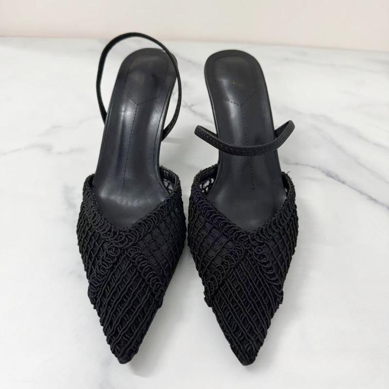 Fashion Pointed Toe High Heels Women Sandals Woven Mesh Design Slingbacks Summer Footwear Breathable Hollow Out Female Dress Shoes