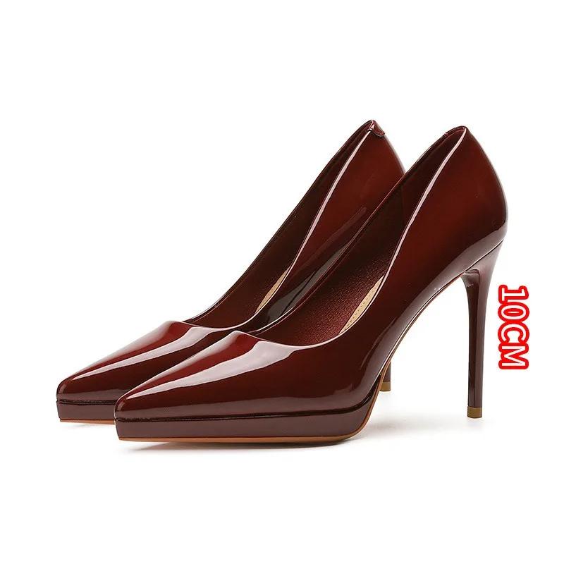 2026 Women's Sexy High Heels Pumps Patent Leather Platform High Heels Shoes Club Party Pointed Toe Stiletto Female Office Shoes