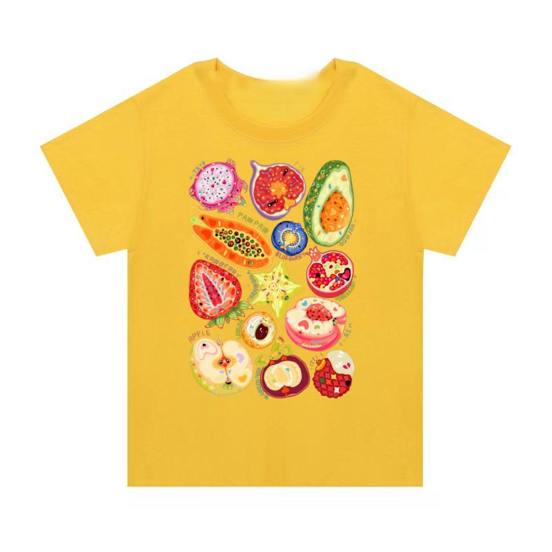 Adult and Children Summer Fruit Party Colorful Tropical Fruit Cotton TShirt Versatile Couple and ParentChild MultiColor Top S
