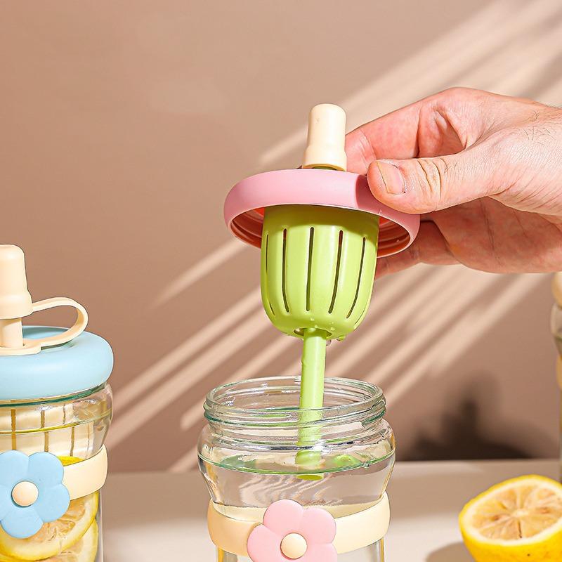 Cute Flower Tea Water Separation Glass Cup with Straw Cold Brew Flower Tea Cup For Women Tumbler Juice Milk Coffee Drinkware Cup