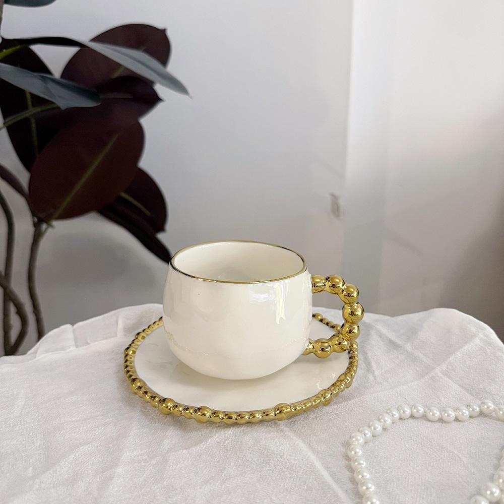 Couple's Mug Vintage Irregular Pearl Ceramic Cup and Saucer Modern Afternoon Tea Dessert Drink Cup Saucer Office Mug Simple Gift