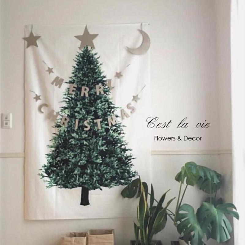 Christmas Tree Wall Hanging Pine Branch Fabric Tapestry Minimalist Nordic Style for Living Room Bedroom Holiday Decor