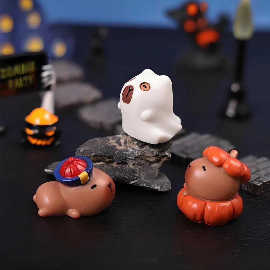 Non-Toxic 8Pcs Mini Halloween Capybara Cute 8 Styles Capybara Tiny Animal Figures For Halloween Party Gifts Desks Party Decoration
