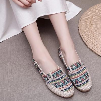 2025 Frühling Flache Schuhe Ethnische Canvas Freizeit Damenschuhe Bequem Rutschfest Fischer Schuhe Ungebunden Oxbow Einzelne Sneakers