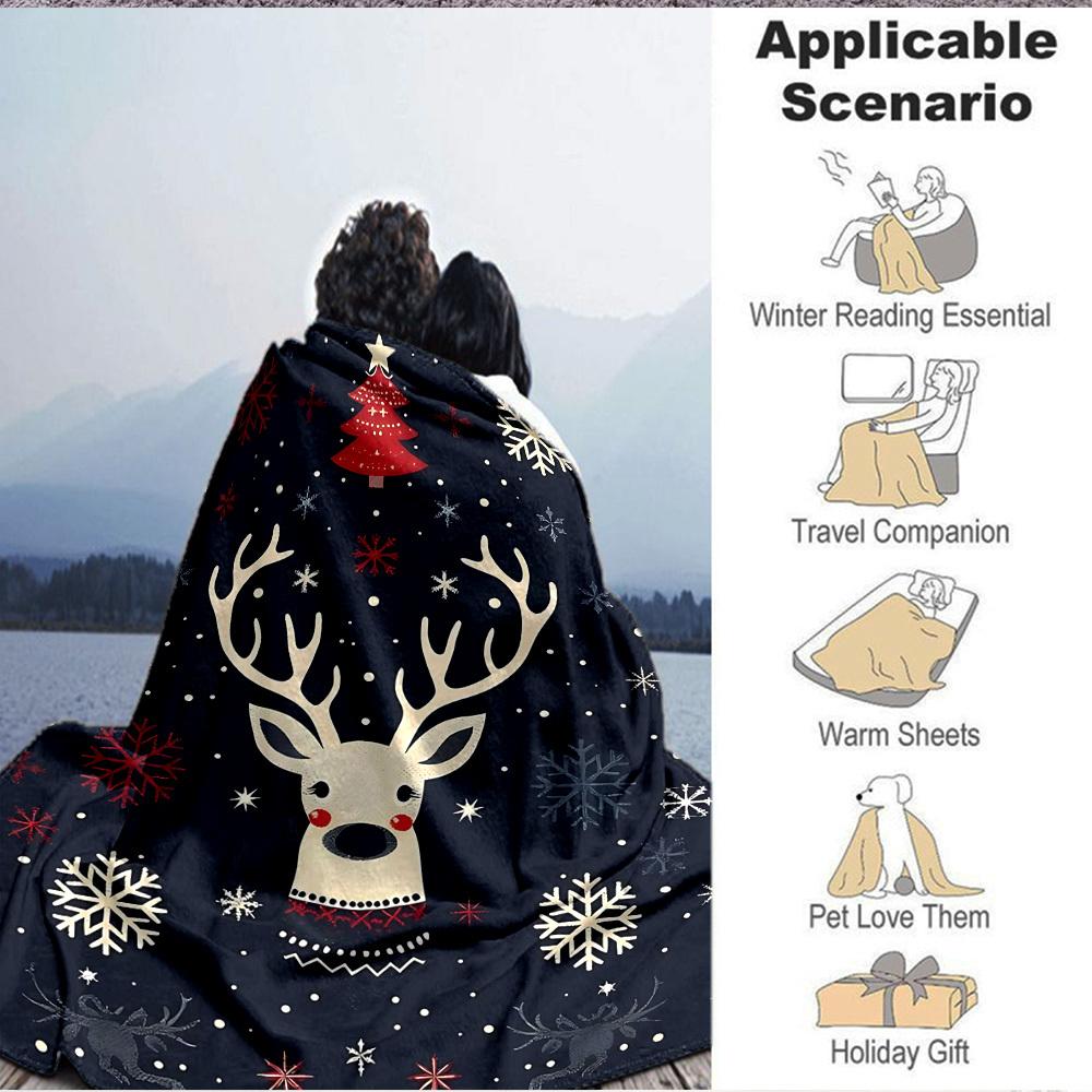1pc Christmas Deer Blanket, Lightweight Flannel Throw Blanket for Sofa, Bed, Travel, Camping, Living Room, Office, Couch, Chair, and Bed