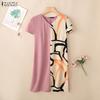 ZANZEA Women Casual V-Neck Short Sleeve Loose Print Patchwork Dress