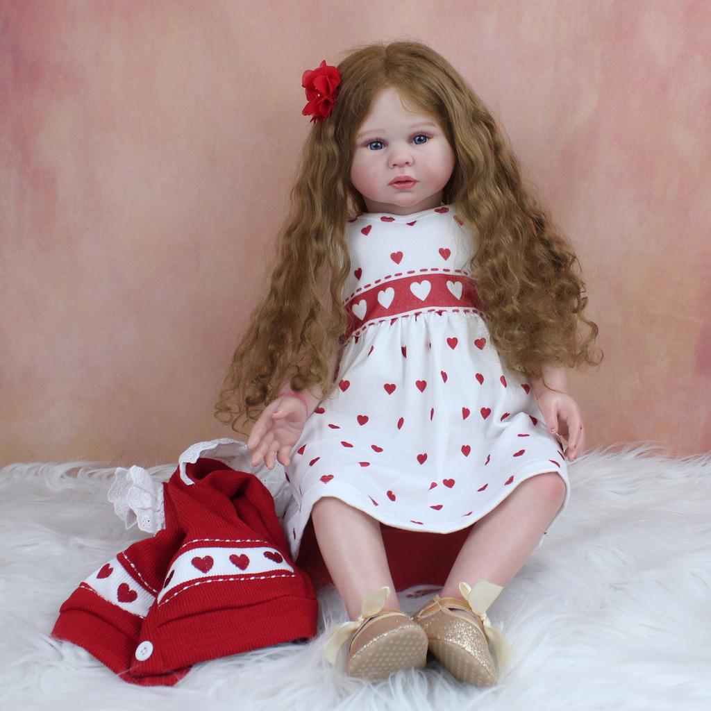 70 CM 3D dažų oda Minkštas silikonas Reborn Baby Doll Žaislų audinys Kūno tikroviški ilgi plaukai Princesės mergaitės bamblys suknelė Art Bebe