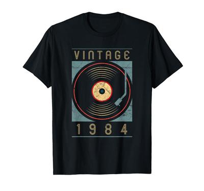 Benutzerdefiniertes Vintage 1984 Vinyl-Plattenspieler Retro DJ Geburtstags-T-Shirt