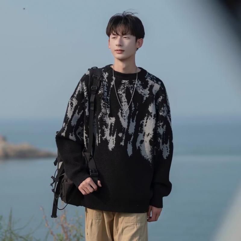 American Style Cool Lazy Style Loose Knitted Top Autumn Winter New Arrival Fashion Temperament Tie Dye Sweater Men
