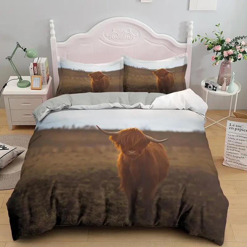 Highland Cow Pattern Three-Piece Set Suitable For Children And Adult Bedding