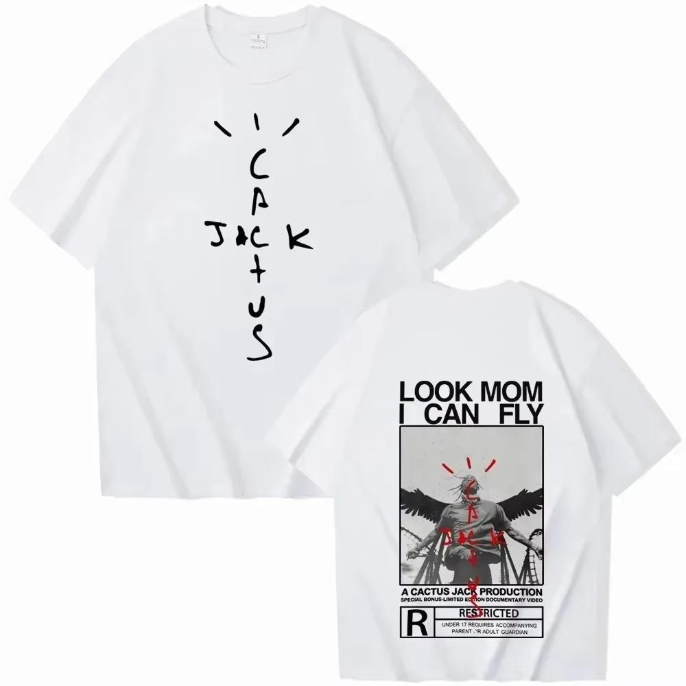 Travis Scott Cactus Jack Look Mom I Can Fly Stampa Grafica T-shirt Uomo Donna Larga Casual Oversize Girocollo Cotone Maglietta Streetwear Moda Manica Corta