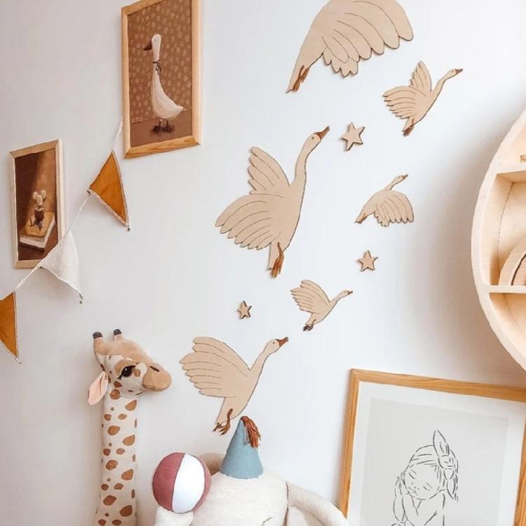 Set Of 6 Elaborate Cygnet Wall Decal Wood Flying Birds Perfect For Children Room And Art Collectors
