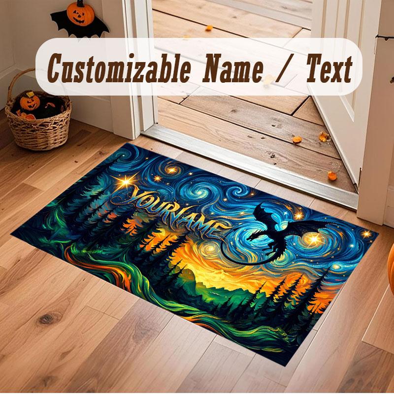 Dragon Theme Crystal Velvet Floor Rug Personalized Custom Name Text Warm Carpet Home Decoration