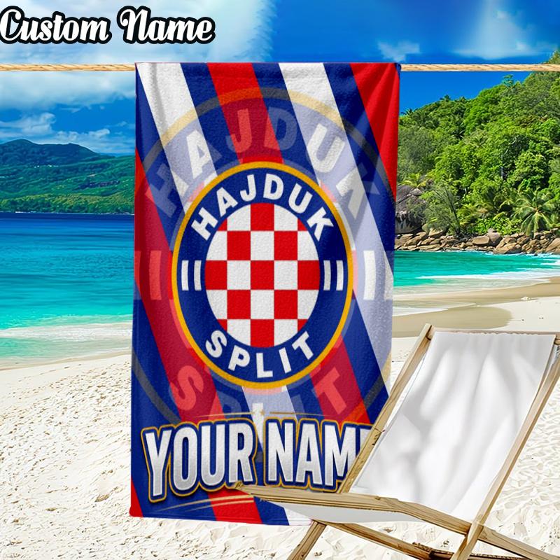Custom Name Hajduk Split Football Beach Towel - Soft, Ultra-Absorbent Microfiber, Lightweight, Perfect for Beach, Parties, Travel, Camping