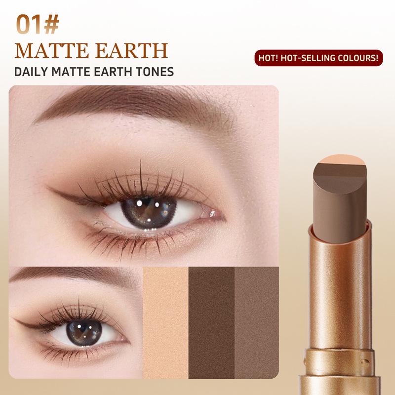 OCHEAK Tri-Color Eyeshadow Stick: Pearlescent Shimmer, Gradient, Contour & Highlight, No Smudge, Delicate Finish 3.5g