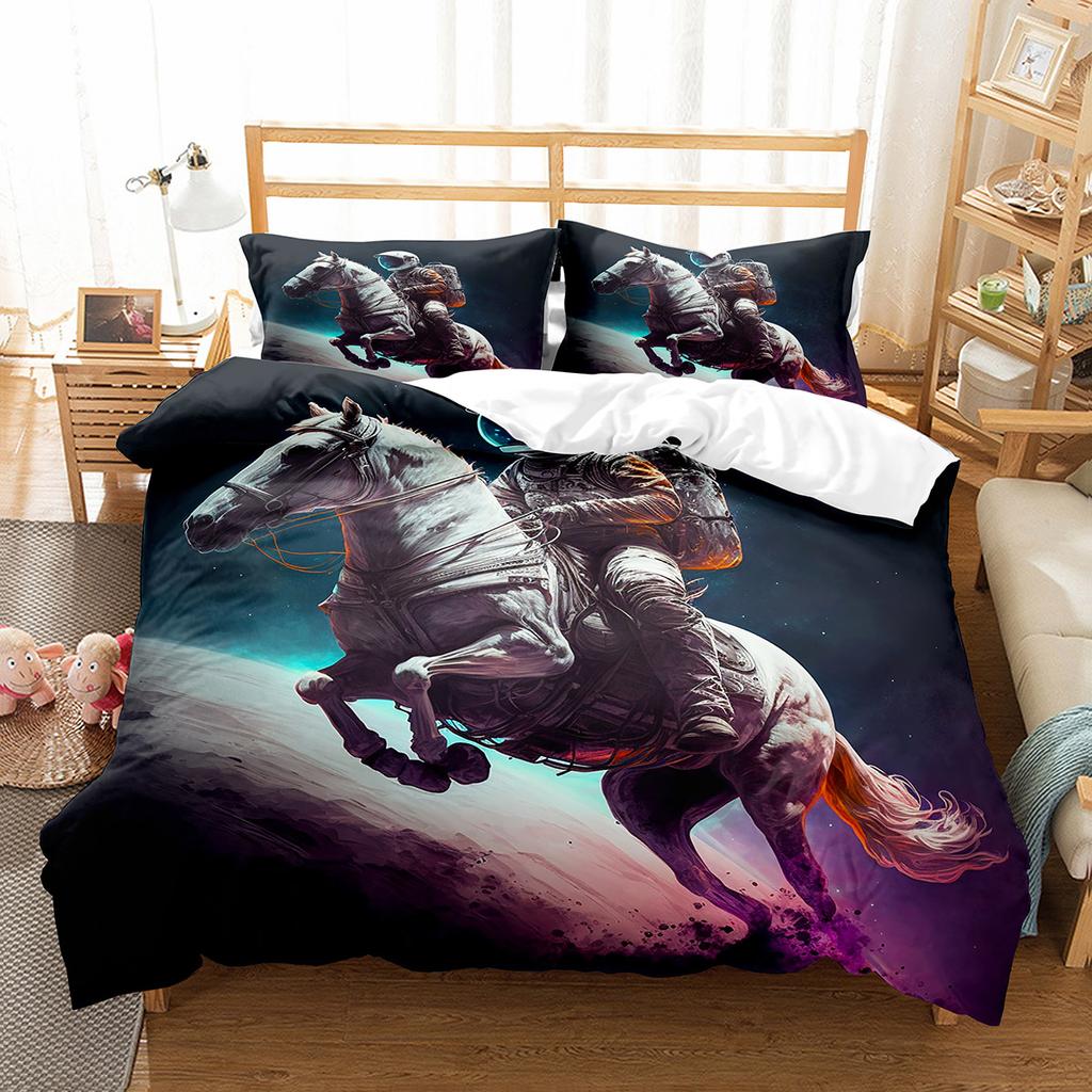 Kosmiczny Surfing Król Królowa Poszwa na Kołdrę Ruch Astronauty Zestaw Pościeli Motyw Sportowy Poszwa na Kołdrę Wszechświat Poliestrowa Poszwa na Kołdrę