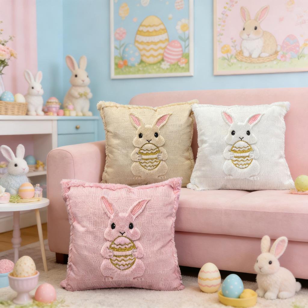 Housse de Coussin Lapin de Pâques Housse de Coussin Décorative Pour Canapé