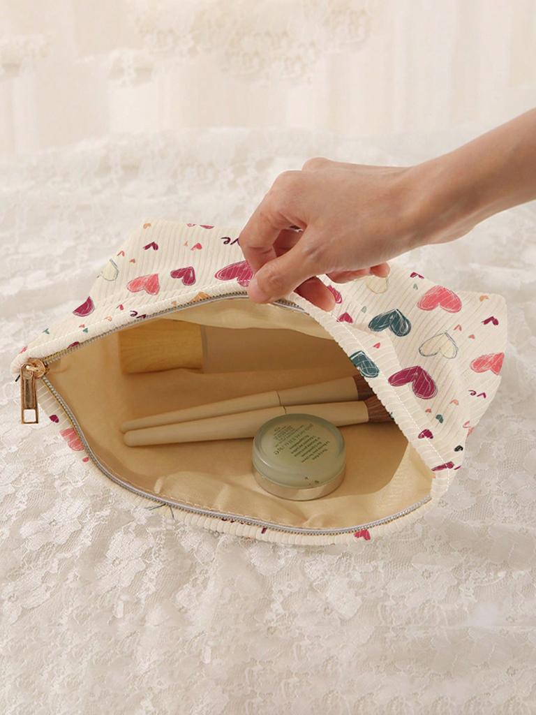 Portable Cosmetics Storage Bag Makeup bag with colorful heart pattern double-sided printed travel zipper makeup bag