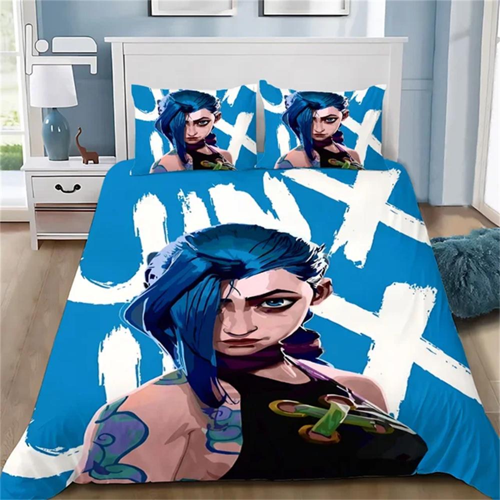 Horké Anime Arcane Povlečení 3D Tisk Jinx Pro Dospělé Chlapce Dívky Dekorace Ložnice Sada Povlaků na Peřinu Jednolůžko Dvojlůžko Povlečení