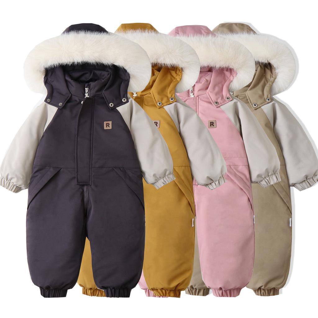 Kids One Piece Snowsuit Grils Boys Snowsuits Colorful Ski Suits Winter Hooded Romper Jumpsuits Toddler Outdoor Jacket Coat Children Snow Suits Outfits
