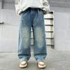 Boys narrow version straight jeans street style  jeans medium and big children handsome street straight wide-leg 5-15Y