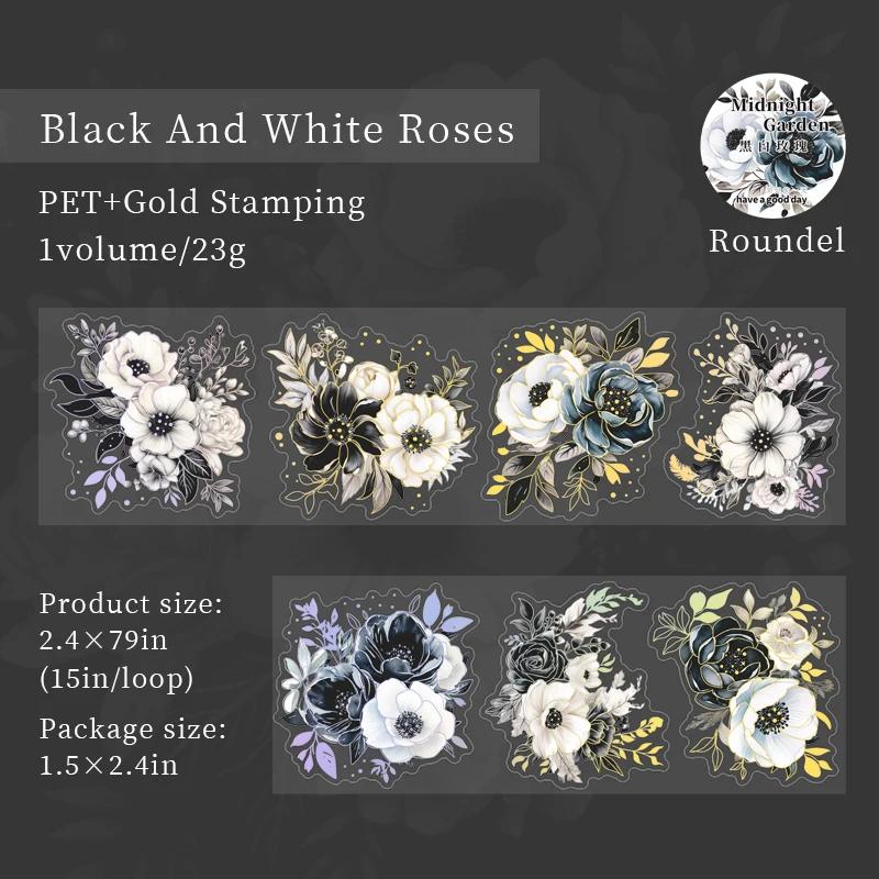 JIANWU 60mm*200cm Midnight Garden Series Vintage Plant Flower Bronzing Material Collage PET Tape Creative DIY Journal Stationery