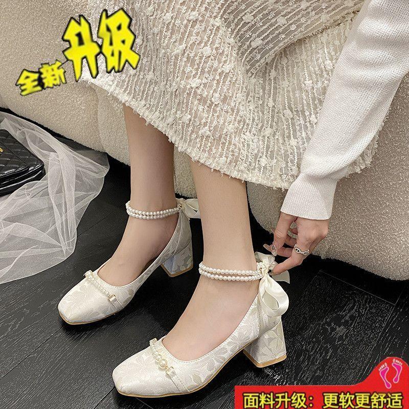 Spring and summer women's single shoes thick heel Republic of China style shoes with cheongsam versatile temperament ancient Hanfu wedding bridesmaids